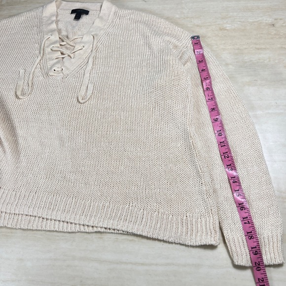 J Crew Lace Up V Neck Knit Sweater Cream Beige Size L - Picture 9 of 11
